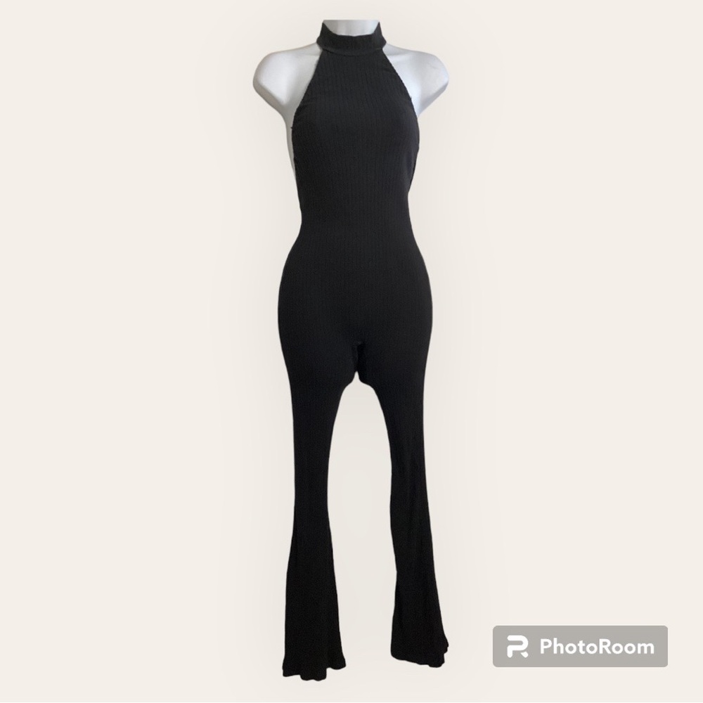 Black Halter Neck Open Back Jumpsuit